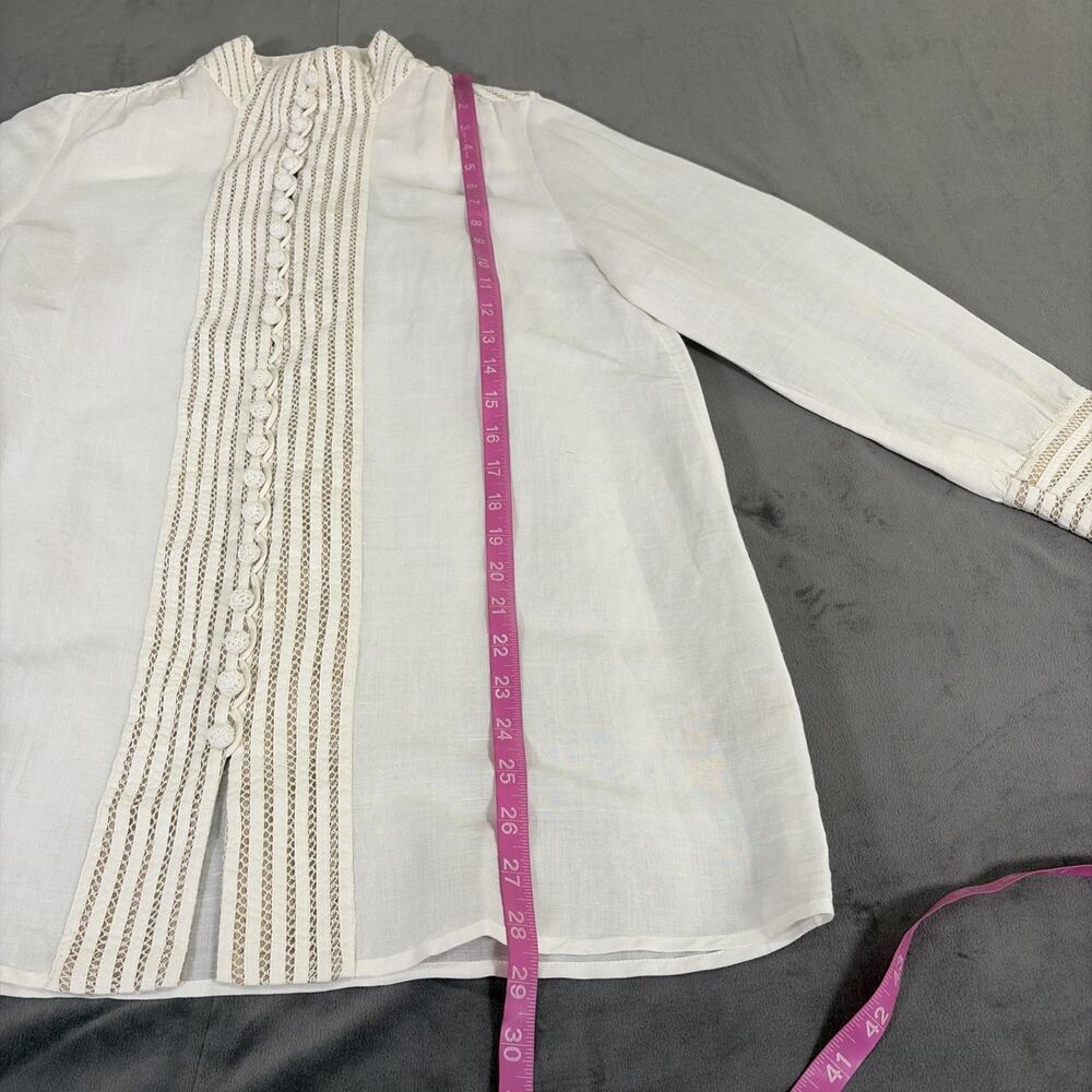 NWOT Soft Surroundings White/Tan Buttonfront Lace/Crocheted Button Blouse Small - Picture 4 of 14